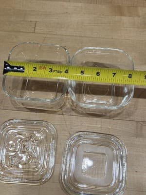 Vintage Federal Glass Square Refrigerator Dishes Mismatched Lids Set of 2 - Thumbnail 5