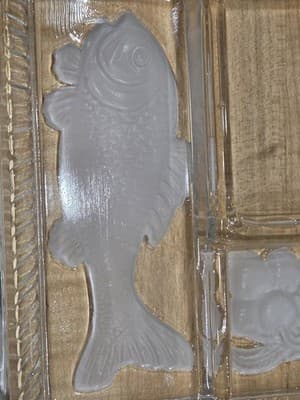 Vintage Clear Frosted Glass Divided Relish Trays Intaglio Fish Fruit Set 2 - Thumbnail 4