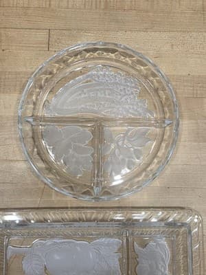 Vintage Clear Frosted Glass Divided Relish Trays Intaglio Fish Fruit Set 2 - Thumbnail 7