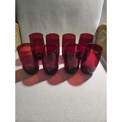 Vintage Anchor Hocking Royal Ruby Red Smooth glass Tumblers Glasses Set of 8 MCM
