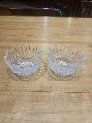 Vintage 24% Lead Crystal Ruffled Dessert Bowls Heavy Starburst Pair Set 2