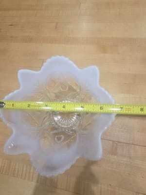 Antique Dugan Glass Wheel and Block White Opalescent Star Ruffled Bowl 1905 - Thumbnail 7