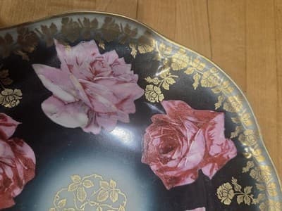 Antique ZS Co Bavaria Mignon Hand Painted Pink Rose Gold Cabinet Plate 1880 - Thumbnail 5