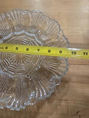Vintage Anchor Hocking Clear Glass Round Deviled Egg Plate Scalloped 10 Inch - Thumbnail 3