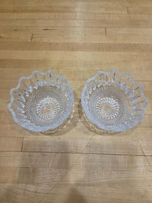 Vintage 24% Lead Crystal Ruffled Dessert Bowls Heavy Starburst Pair Set 2 - Thumbnail 3