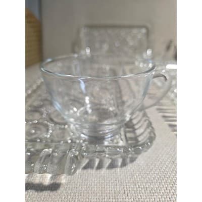 Vintage Anchor Hocking Colonial Lady Snack Set 4 Trays 4 Cups MCM Clear Glass - Thumbnail 2