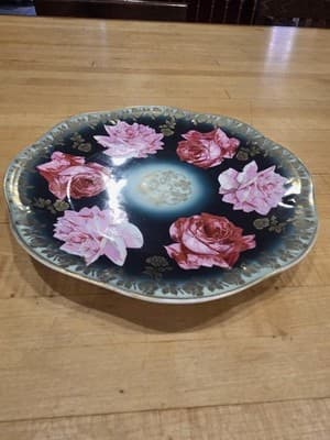 Antique ZS Co Bavaria Mignon Hand Painted Pink Rose Gold Cabinet Plate 1880