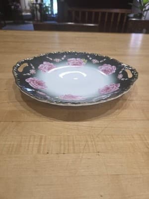 Antique K Steinmann Germany California Rose a la France Hand Handled Cake Plate - Thumbnail 2
