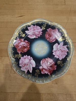 Antique ZS Co Bavaria Mignon Hand Painted Pink Rose Gold Cabinet Plate 1880 - Thumbnail 2