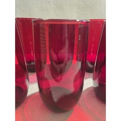 Vintage Anchor Hocking Royal Ruby Red Smooth glass Tumblers Glasses Set of 8 MCM - Thumbnail 2
