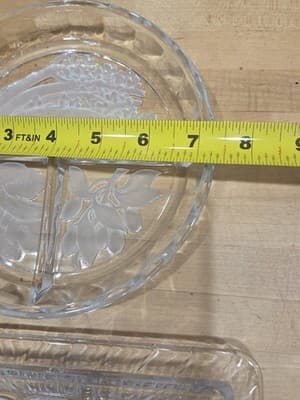 Vintage Clear Frosted Glass Divided Relish Trays Intaglio Fish Fruit Set 2 - Thumbnail 8