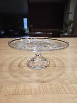 Vintage Clear Pressed Glass Pedestal Cake Stand Starburst 8 inch