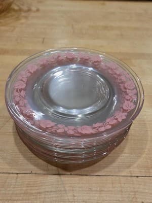 Vintage Anchor Hocking Pink Gooseberry Clear Glass Dessert Plates Set of 12