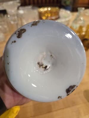 Antique Victorian Bristol Glass Vase, Hand-Painted, Ruffled Top, Rough Pontil" - Thumbnail 3
