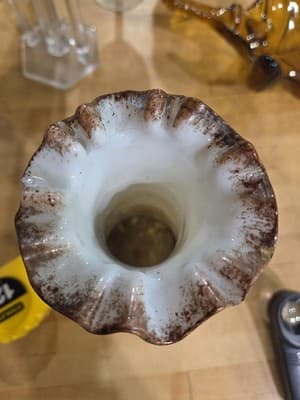Antique Victorian Bristol Glass Vase, Hand-Painted, Ruffled Top, Rough Pontil" - Thumbnail 2