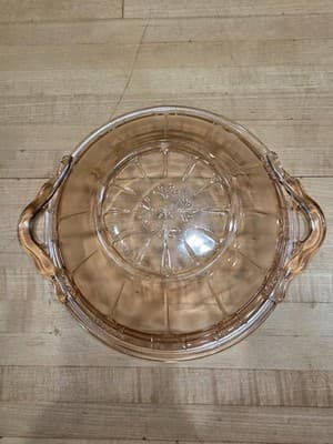 Vintage Jeannette Doric Pink Depression Glass 2 Handle Serving Bowl 10 inch - Thumbnail 3