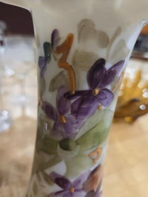 Antique Victorian Bristol Glass Vase, Hand-Painted, Ruffled Top, Rough Pontil" - Thumbnail 4