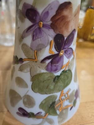 Antique Victorian Bristol Glass Vase, Hand-Painted, Ruffled Top, Rough Pontil" - Thumbnail 5