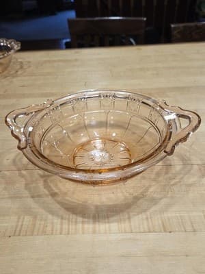 Vintage Jeannette Doric Pink Depression Glass 2 Handle Serving Bowl 10 inch - Thumbnail 2