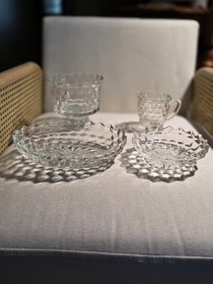 Vintage Fostoria American Clear Glass 4 Pc Lot Compote Bowl Cup 3 Toe Dish