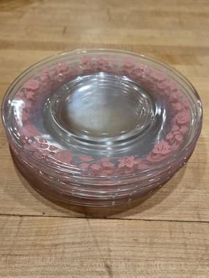 Vintage Anchor Hocking Pink Gooseberry Clear Glass Dessert Plates Set of 4