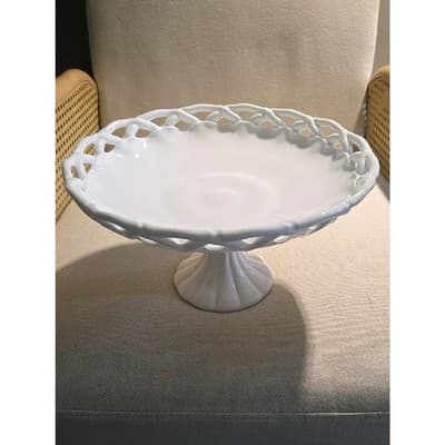 Vintage Pitman Dreitzer Milk Glass Old Colony Pedestal Bowl – Lacy Edge 1960s