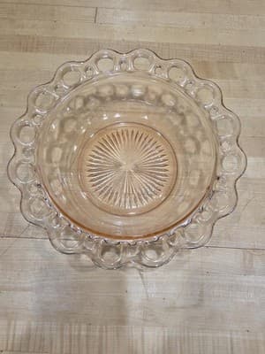 Vintage Anchor Hocking Old Colony Pink Depression Glass Lace Edge Bowl 9.5" - Thumbnail 2