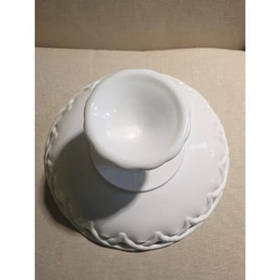Vintage Pitman Dreitzer Milk Glass Old Colony Pedestal Bowl – Lacy Edge 1960s - Thumbnail 4
