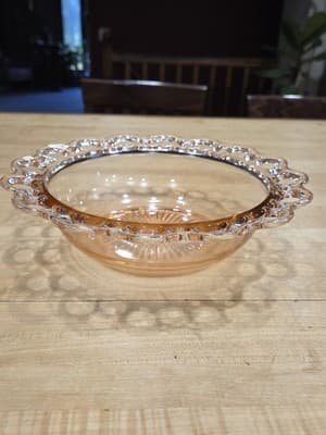 Vintage Anchor Hocking Old Colony Pink Depression Glass Lace Edge Bowl 9.5" - Thumbnail 3