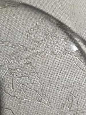 Vintage Sears Clear Glass 10.5 Pie Baking Dish Embossed Hibiscus Handles - Thumbnail 2