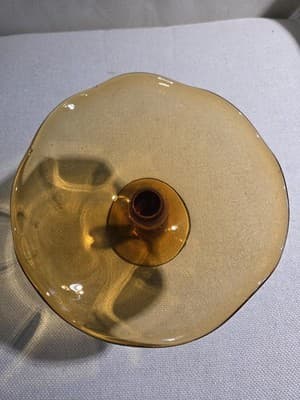 Vintage Indiana Glass Amber Teardrop 8 Ruffled Pedestal Compote Candy Bowl - Thumbnail 3