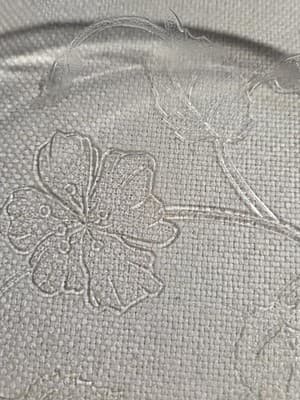 Vintage Sears Clear Glass 10.5 Pie Baking Dish Embossed Hibiscus Handles - Thumbnail 3