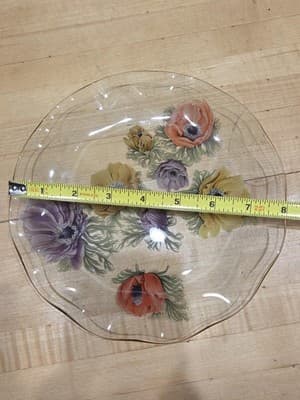 Vintage Chance Brothers Glass Anemone Floral Luncheon Plate 8.25 Gold Rim - Thumbnail 3