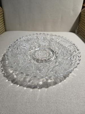 Vintage Anchor Hocking Sandwich Clear 11.5 Footed Cake Torte Platter Dish