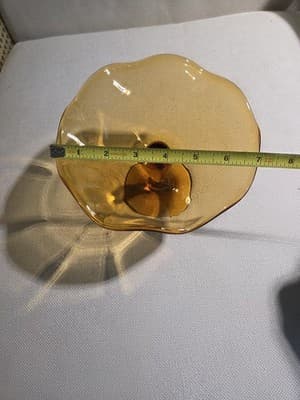 Vintage Indiana Glass Amber Teardrop 8 Ruffled Pedestal Compote Candy Bowl - Thumbnail 6