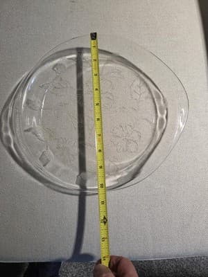 Vintage Sears Clear Glass 10.5 Pie Baking Dish Embossed Hibiscus Handles - Thumbnail 5
