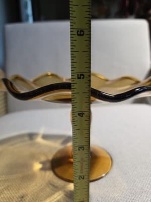 Vintage Indiana Glass Amber Teardrop 8 Ruffled Pedestal Compote Candy Bowl - Thumbnail 5