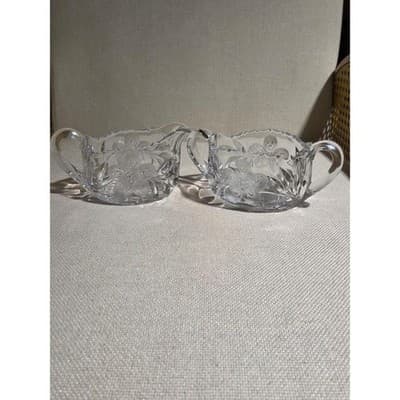 Antique Pairpoint Glass Murillo Sugar Bowl & Creamer c.1915 Floral ABP Crystal
