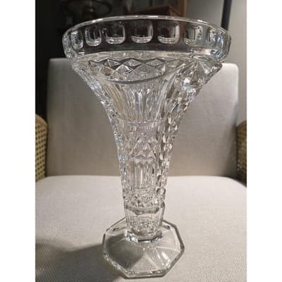 Vintage Sowerby Glass Derby Vase No 2414 Clear UV Manganese Glow Hobstar