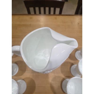 Vintage Indiana Glass Colony Harvest Grape Milk Glass Pitcher and 8 Goblets Set - Thumbnail 5