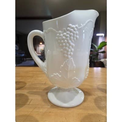 Vintage Indiana Glass Colony Harvest Grape Milk Glass Pitcher and 8 Goblets Set - Thumbnail 4
