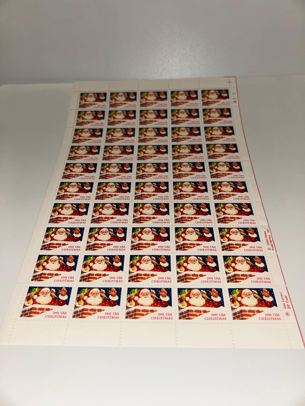Scott Santa in Chimney Sheet of 50 Nondenominated '91 29¢ Christmas Stamps