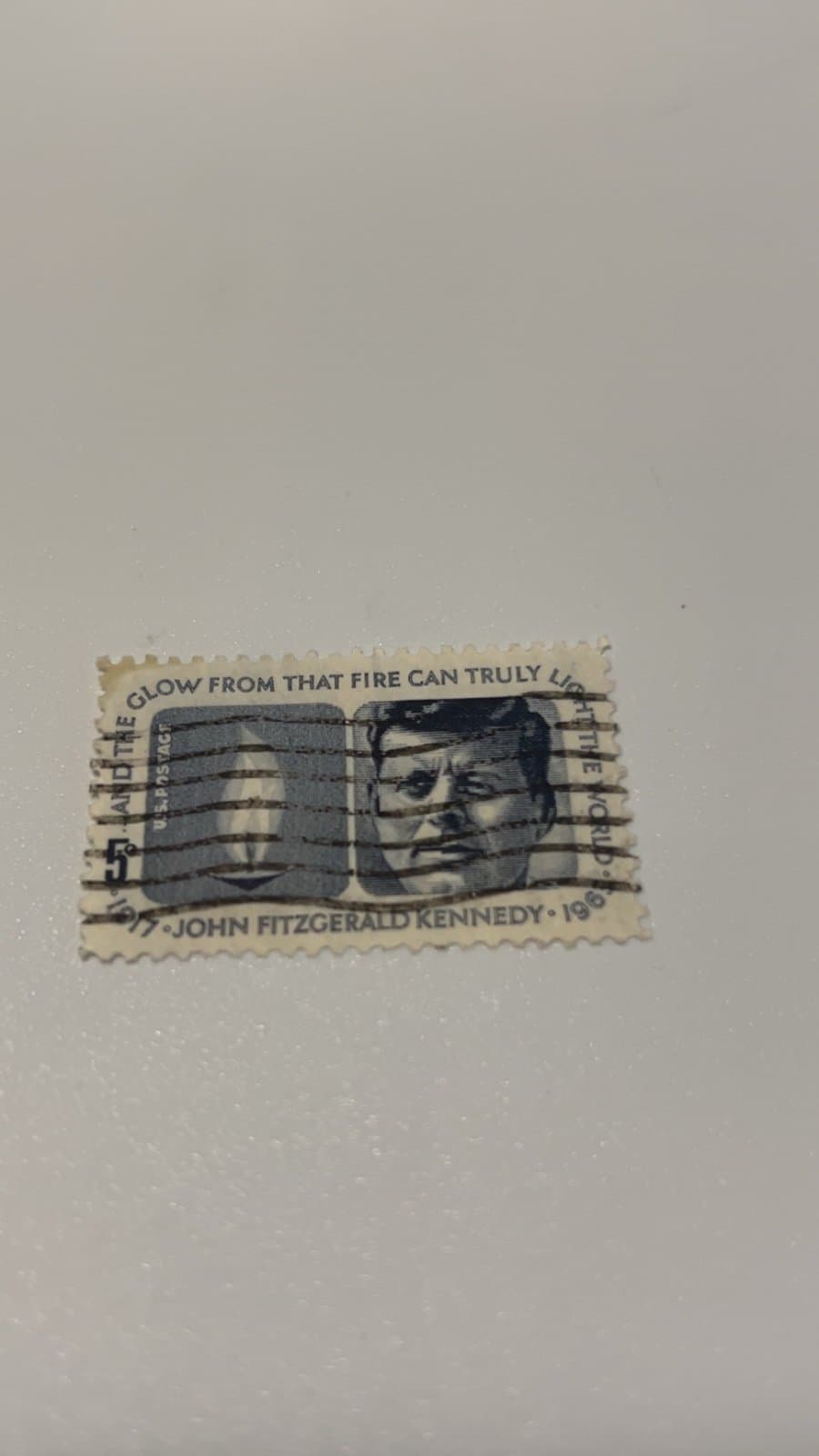 U.S. JFK 5 cent Stamp "the glow from that fire can light the world" 1917-1963
