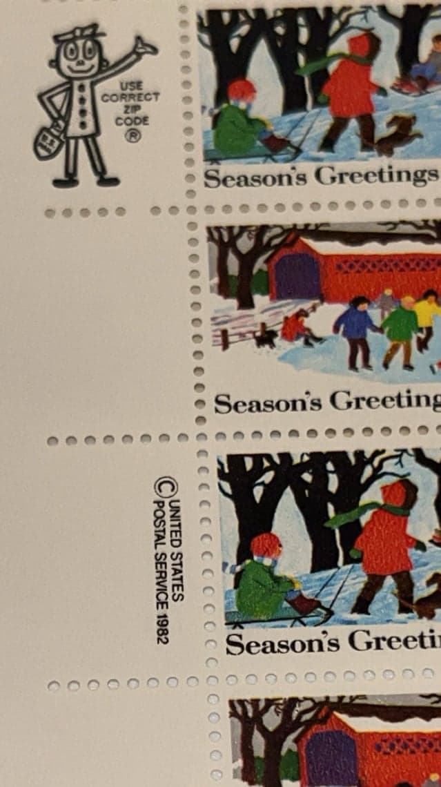 Season's Greetings Sheet of Fifty 20 Cent Postage Stamps Scott 2027-30 - Thumbnail 2
