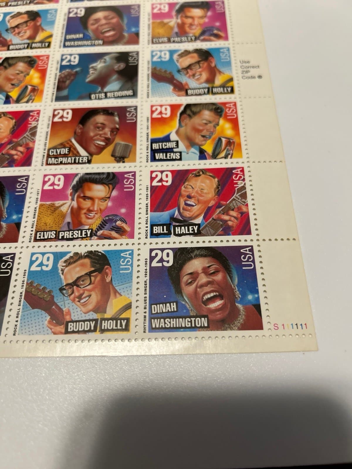 Rock & Roll Rhythm Blues Stamp Sheet 1992 Elvis Haley Holly Valens - Thumbnail 3