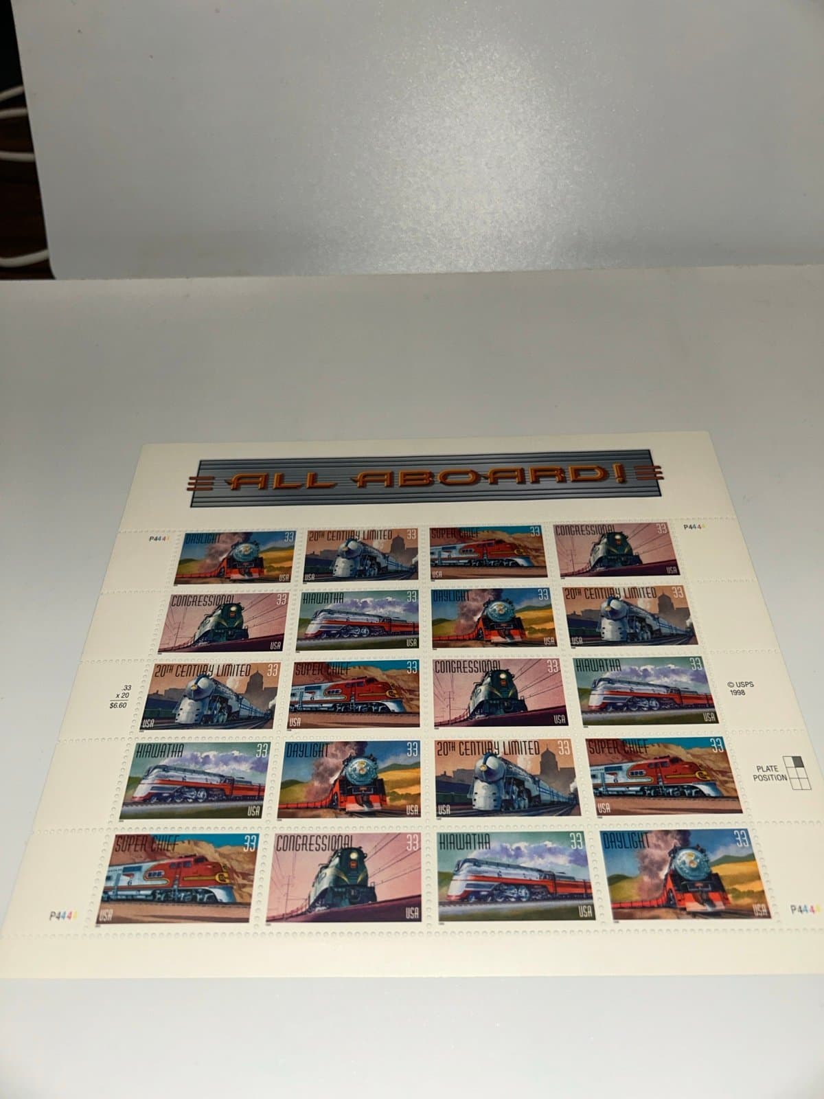 Scott All Aboard American Trains Sheet of 20 33¢ Stamps (1999)