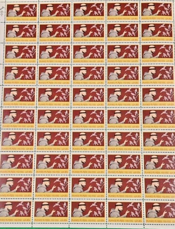 US SCOTT SHEET OF 50 SAINT FRANCIS OF ASSISI 20 CENT STAMPS MNH