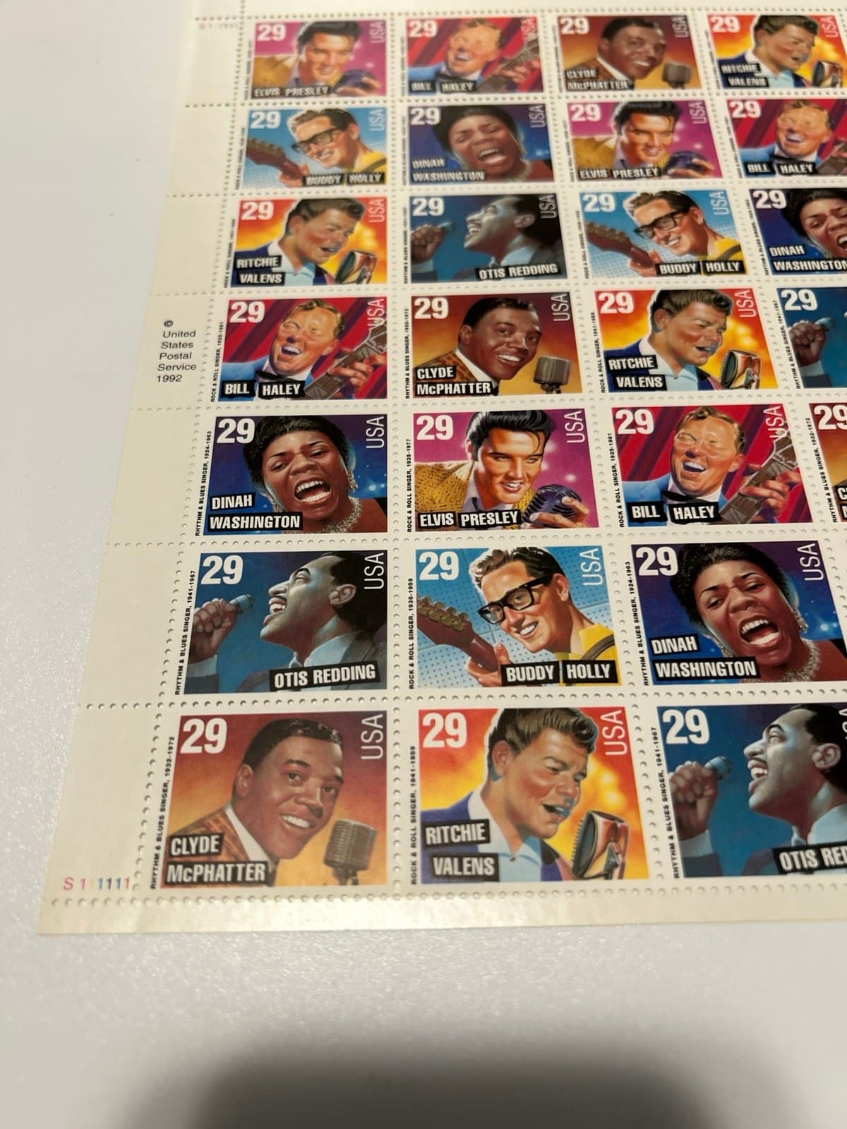 Rock & Roll Rhythm Blues Stamp Sheet 1992 Elvis Haley Holly Valens - Thumbnail 4