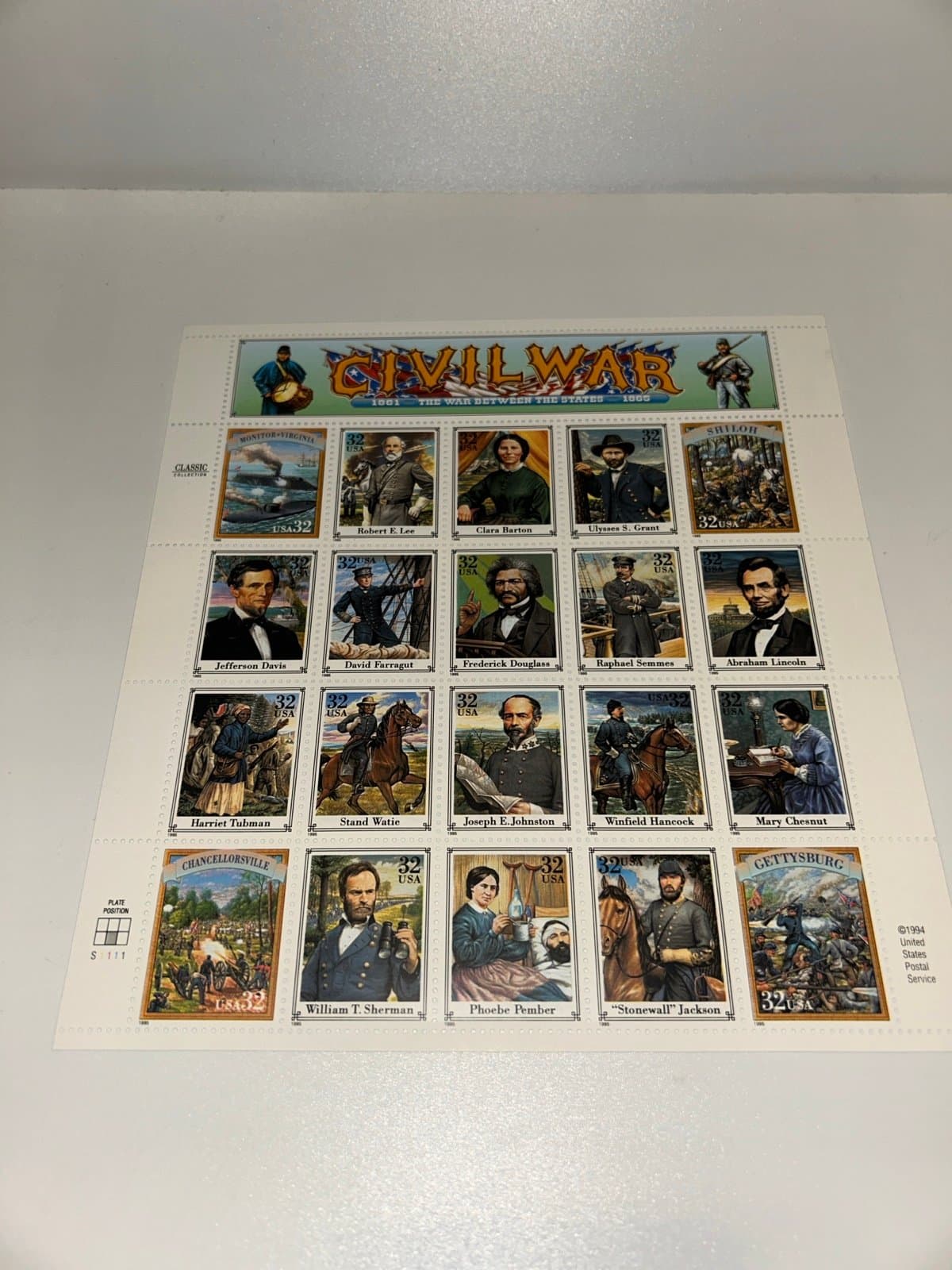 RARE- Sheet of 20 Stamps. Civil War 1861-1865 The War Between The States. MNH