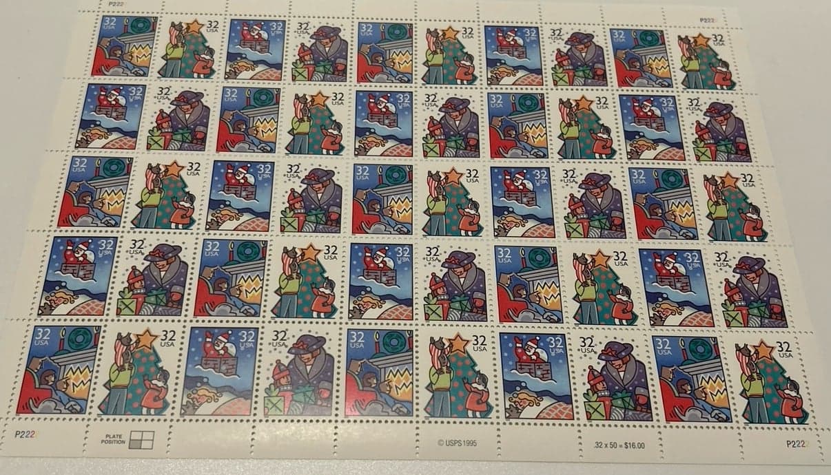 Scott #3108-3111 Contemporary Christmas Family Scenes Pane of 50 32¢ Stamps 1996